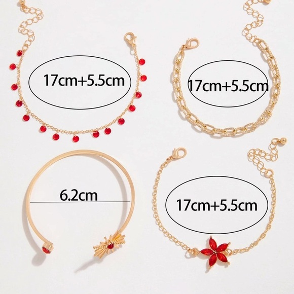 Set 4pcs Adjustable Bracelets Chain Crystal Red Sun Flower Boutique - Picture 6 of 6